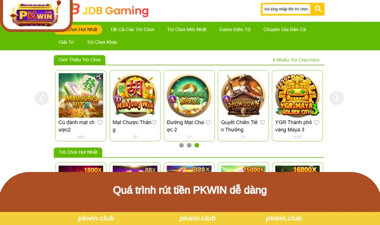 Quá trình rút tiền PKWIN dễ dàng